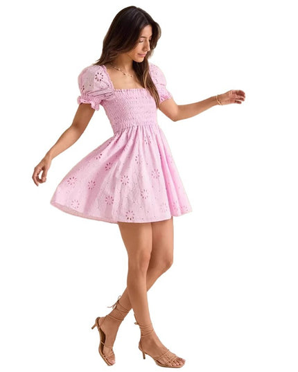 Vacation-style Sweet Embroidered Square-neck Dress