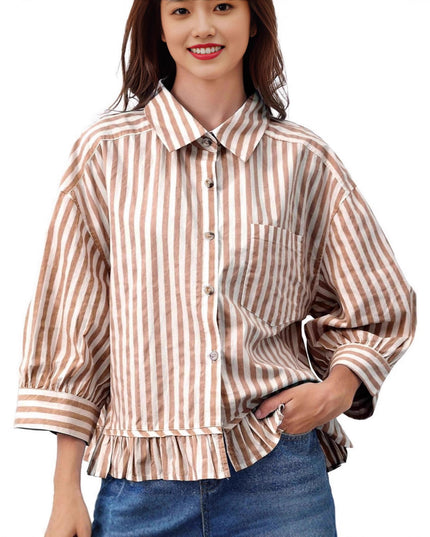 Loose-fitting Casual Top with Three-quarter Sleeves