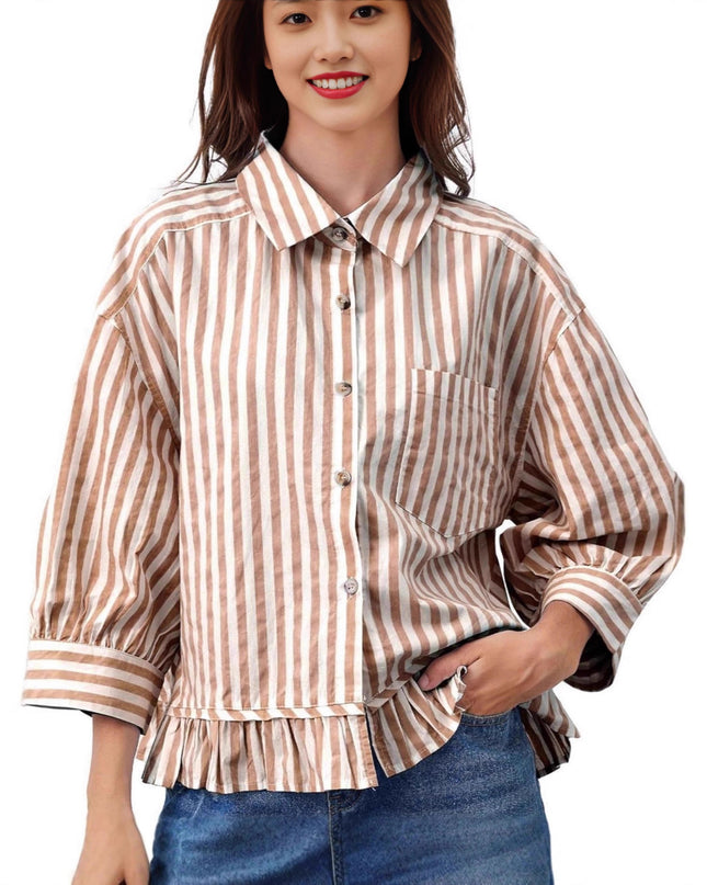 Loose-fitting Casual Top with Three-quarter Sleeves