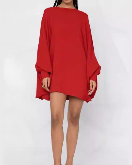 Long Sleeve Color Round Neck Mini Dress