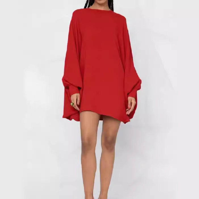 Long Sleeve Color Round Neck Mini Dress