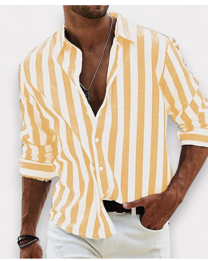 Men's Yarn-dyed Striped Casual Loose Long-sleeved Shirt
