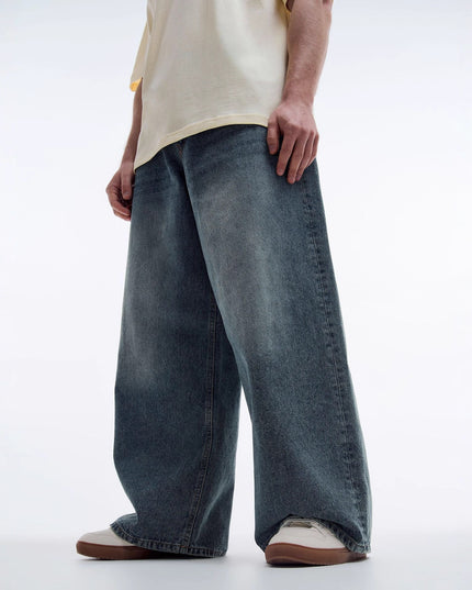 Mens Straight-Leg Relaxed-Fit Vintage Blue Denim Jeans In American Style