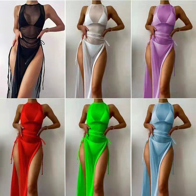 3 Piece set Swimsuit Solid Color Mesh with Split