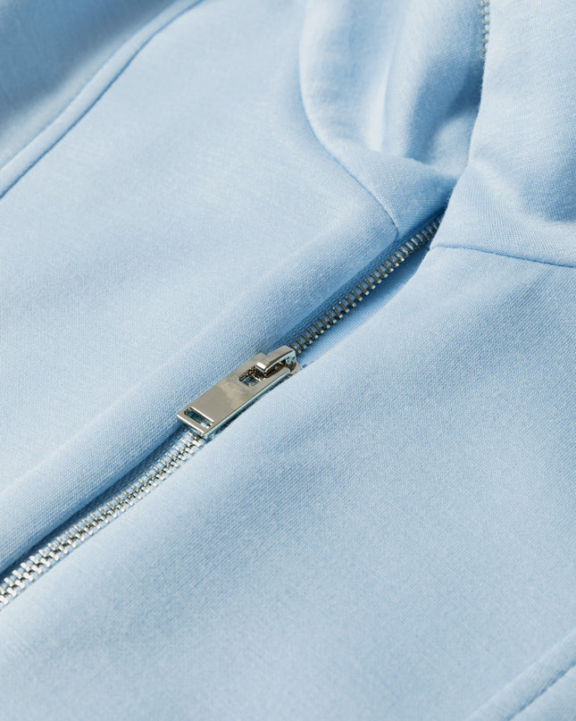 Beau Blue Solid Color Half Zip Loose Short Sleeve Sweatshirt 2pcs Set
