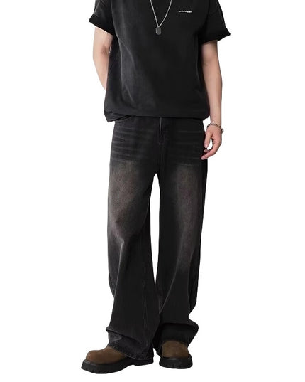 Mens Straight-Leg Relaxed-Fit Vintage Blue Denim Jeans In American Style