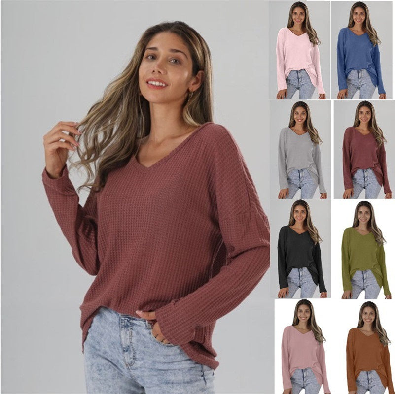 Loose V-neck Plus Size Knitted Shirt
