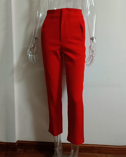 Pleated Casual High Waist Pure Color Slim-fit Basic Pants