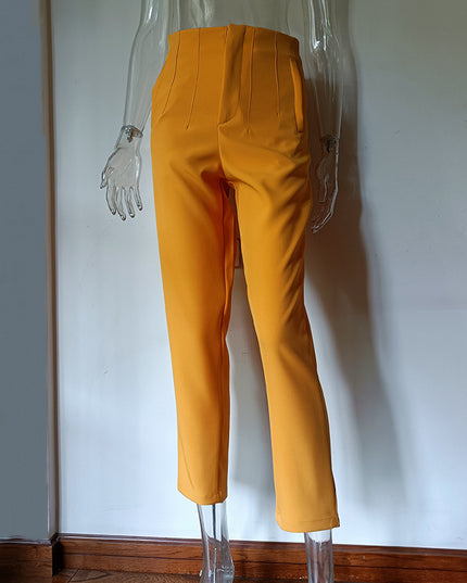 Pleated Casual High Waist Pure Color Slim-fit Basic Pants