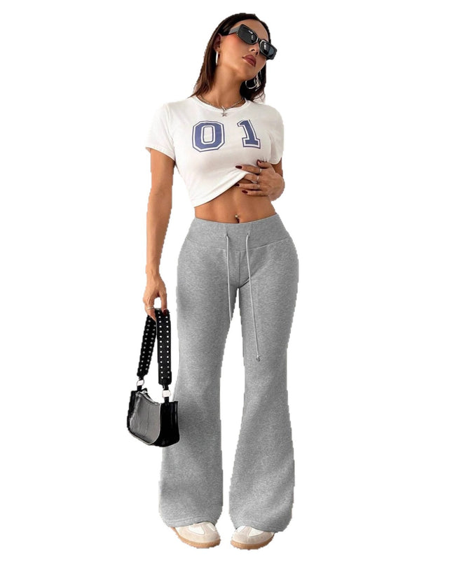 Padded Fleece Trousers High Waist Pure Color Sweatpants