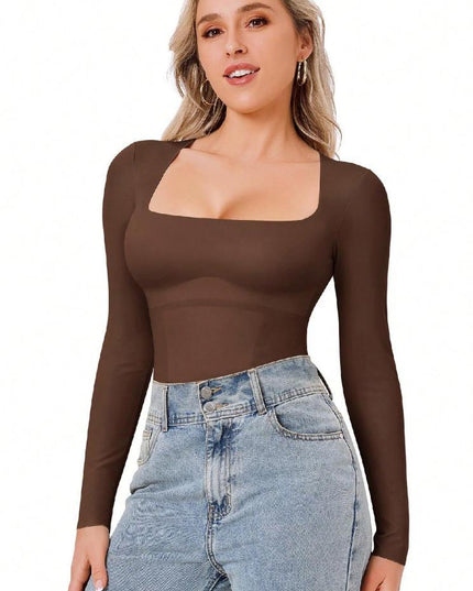 Women's Long Sleeve Square Neck Tummy Shaper Bodysuit