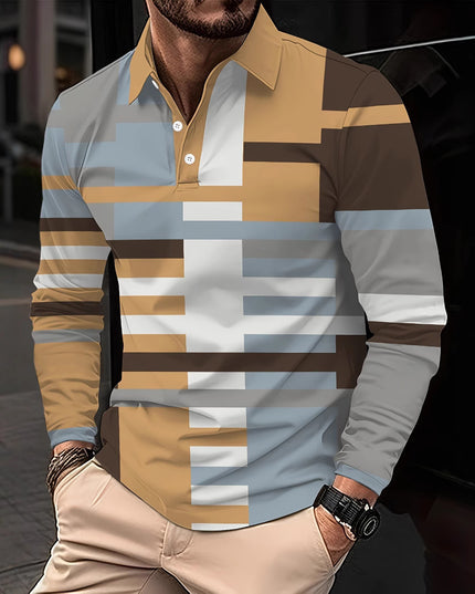 Men's Button Casual Slim Lapel 3D Printed Long Sleeve
