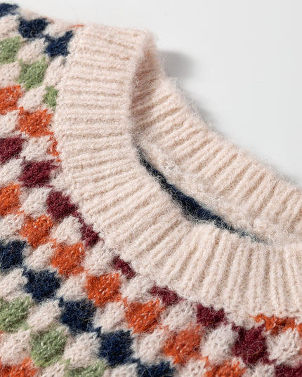 Multicolour Dotty Striped Pattern Knit Drop Shoulder Sweater