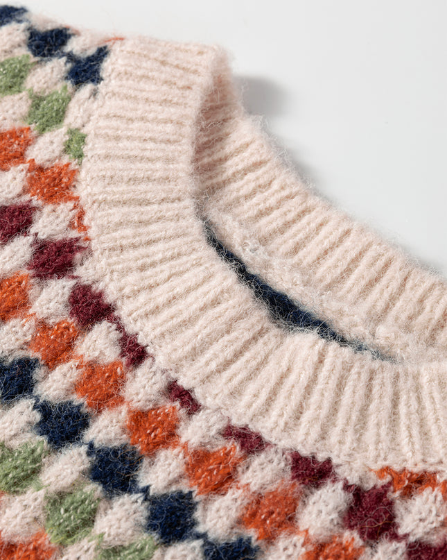 Multicolour Dotty Striped Pattern Knit Drop Shoulder Sweater