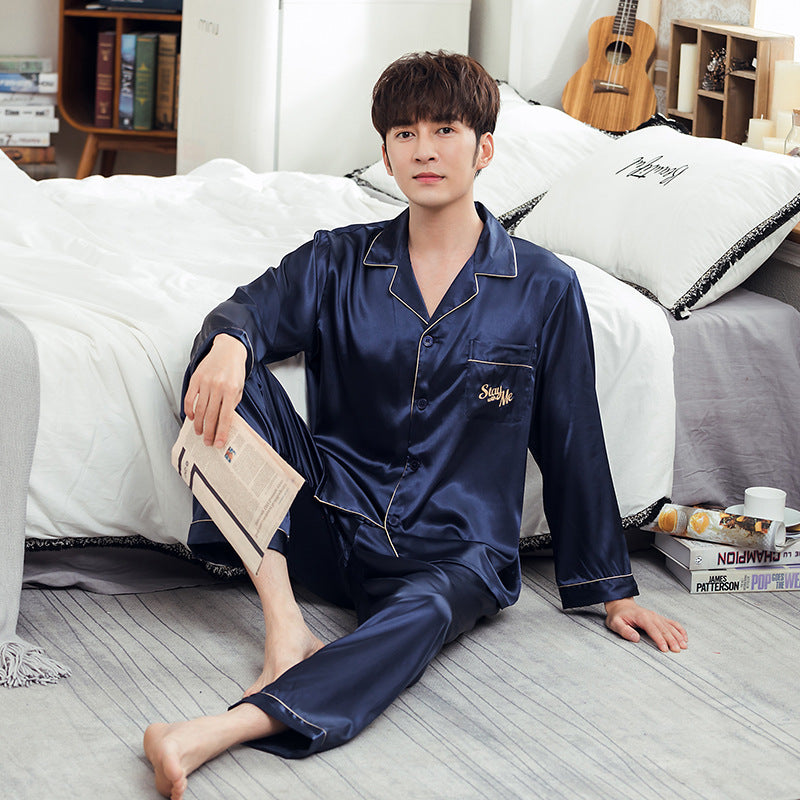 Ice Silk Couple Pajamas Spring And Summer Long-sleeved Printed Silk Pajamas