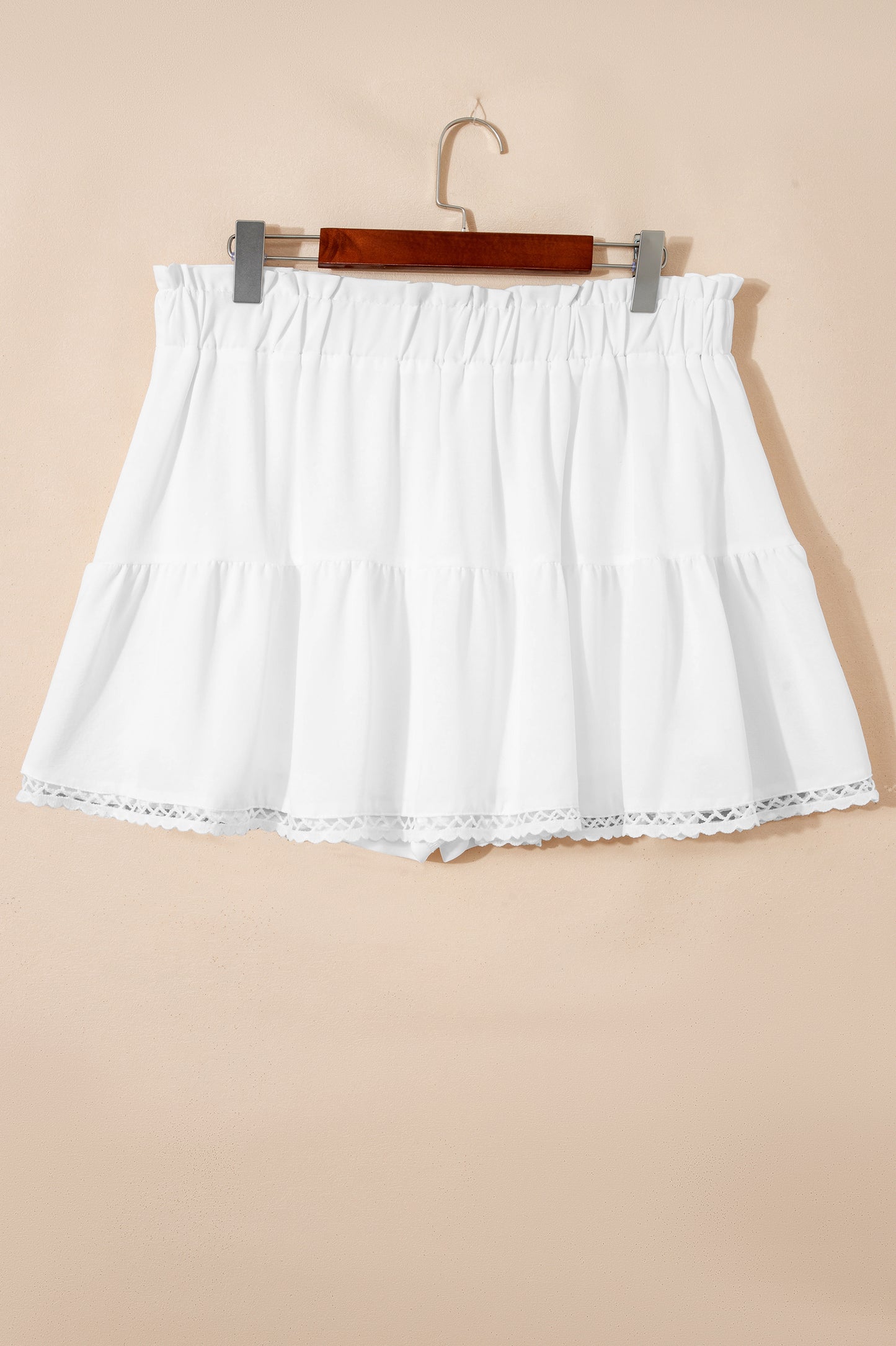 Parchment Plus Size Frilled Elastic Waist Lace Trim Boho Ruffled Shorts