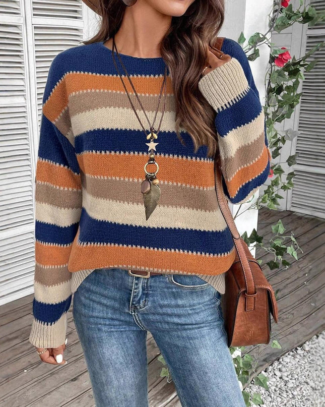 Colorblock Striped Casual Long Sleeve Sweater