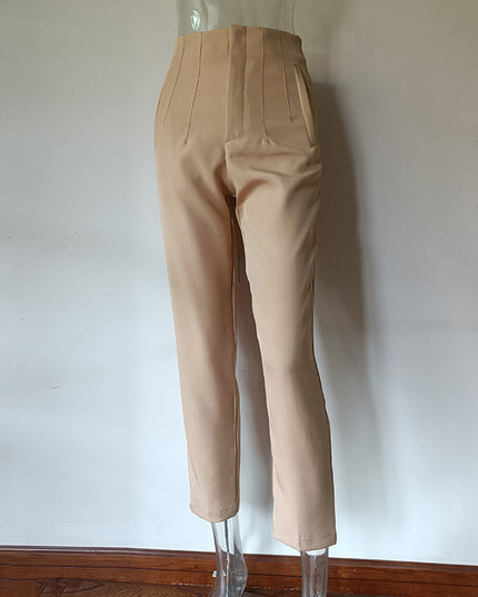 Pleated Casual High Waist Pure Color Slim-fit Basic Pants