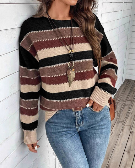 Colorblock Striped Casual Long Sleeve Sweater