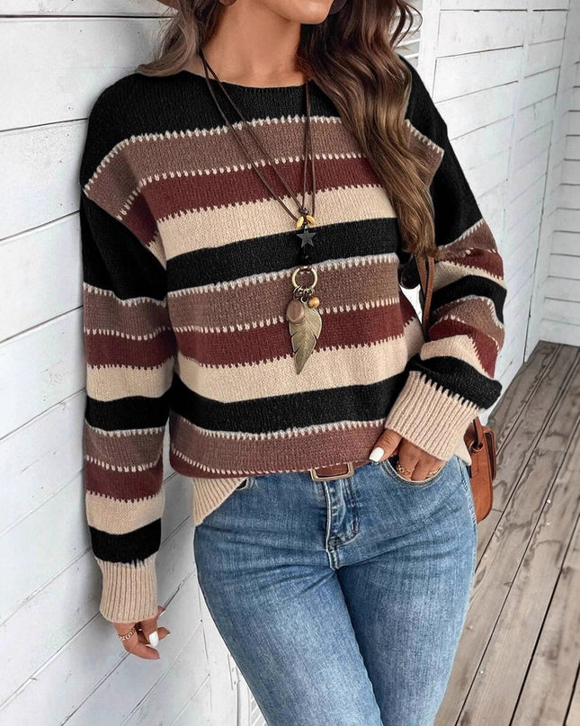 Colorblock Striped Casual Long Sleeve Sweater