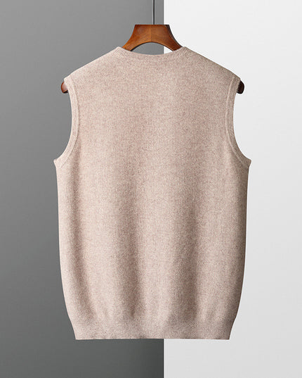 Men's Round Neck Jacquard Pullover Business Knitted Outerwear Vest