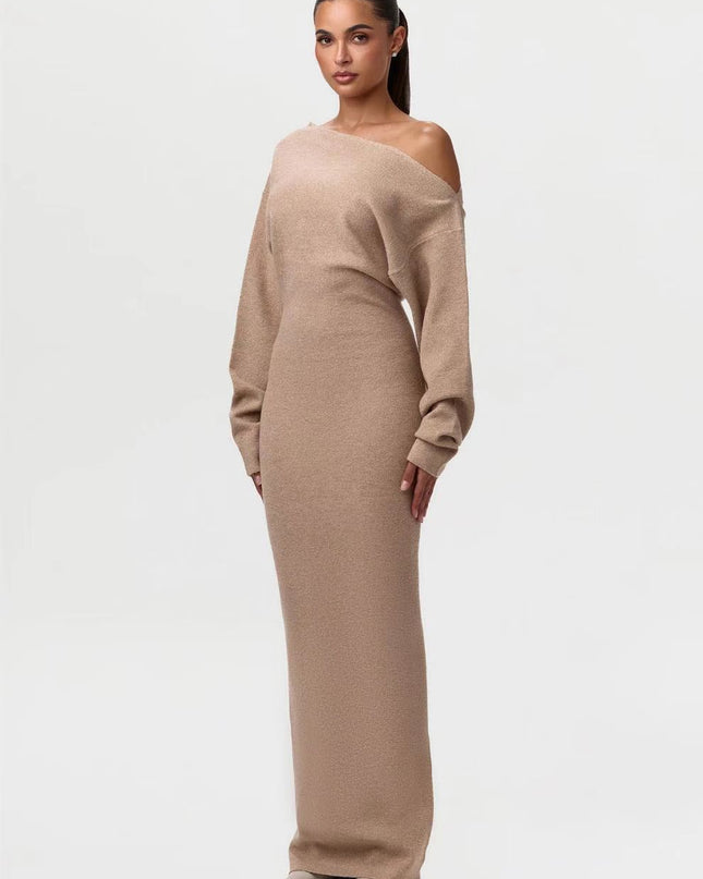 Long Sleeve Knitted Off-shoulder Bodycon Long Dresses