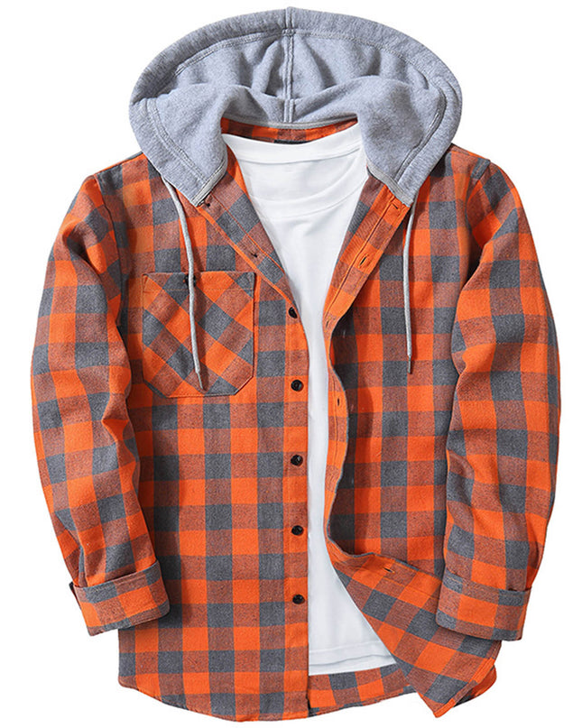 Hooded Plaid Shirt Men's Casual