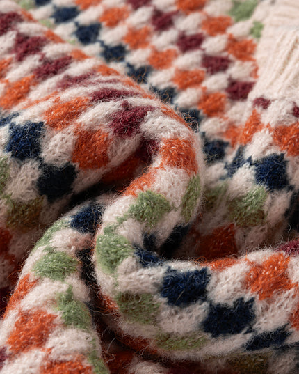 Multicolour Dotty Striped Pattern Knit Drop Shoulder Sweater