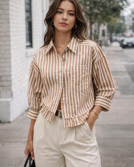 Loose-fitting Casual Top with Three-quarter Sleeves