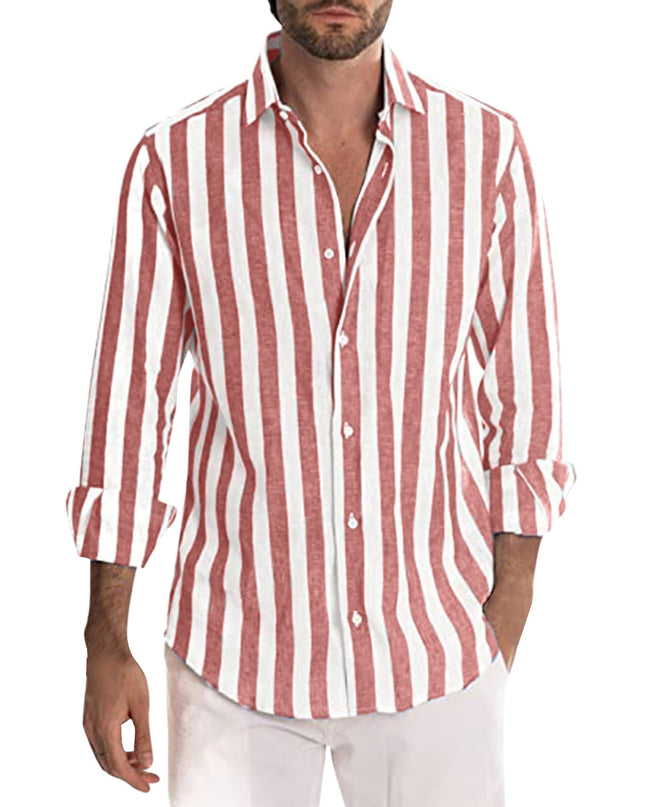 Men's Yarn-dyed Striped Casual Loose Long-sleeved Shirt