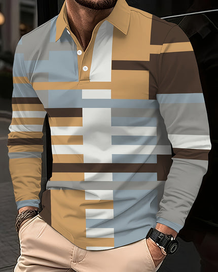 Men's Button Casual Slim Lapel 3D Printed Long Sleeve