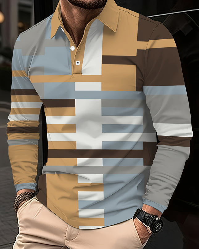 Men's Button Casual Slim Lapel 3D Printed Long Sleeve