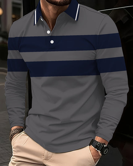 Men's Button Casual Slim Lapel 3D Printed Long Sleeve