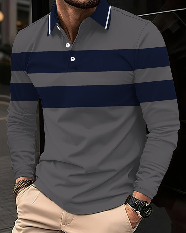 Men's Button Casual Slim Lapel 3D Printed Long Sleeve