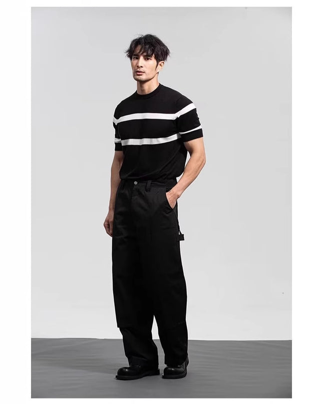 Men's Retro-style Round-neck Knitted Top With Ice Silk Short Sleeves