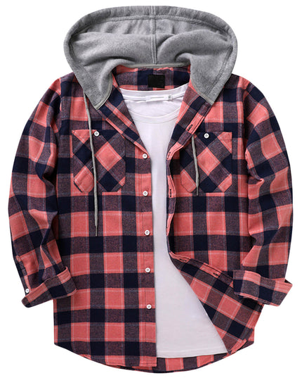 Hooded Plaid Shirt Men's Casual