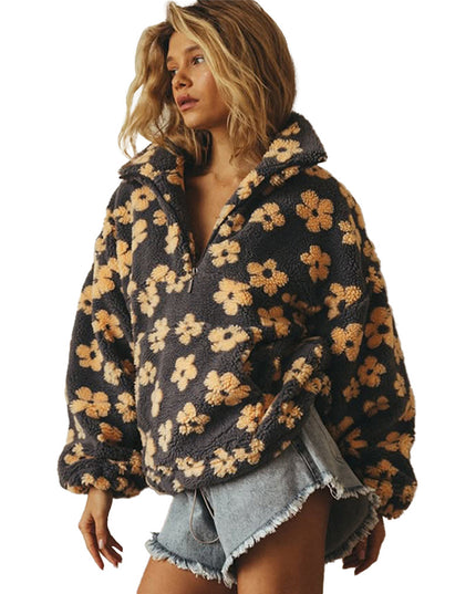 Winter Pullover Flowers Sweatshirt With Big Pockets