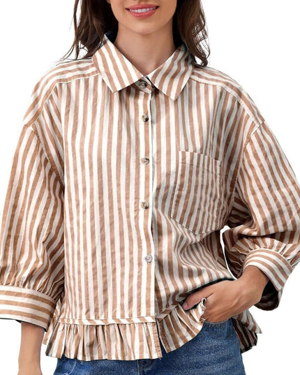 Loose-fitting Casual Top with Three-quarter Sleeves