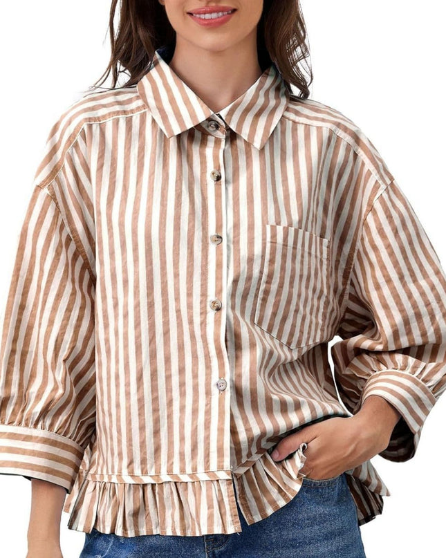 Loose-fitting Casual Top with Three-quarter Sleeves