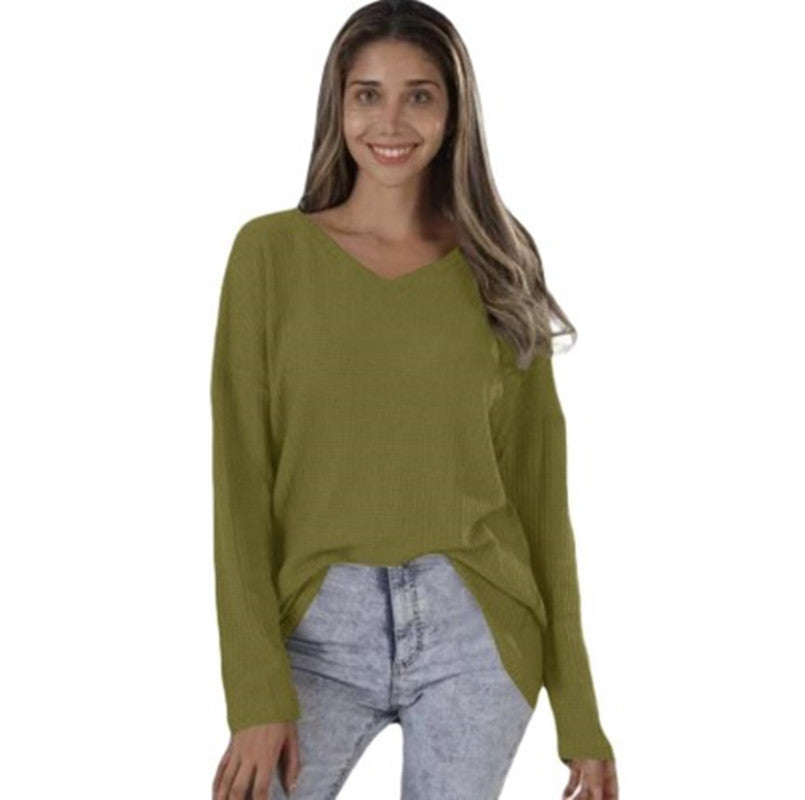 Loose V-neck Plus Size Knitted Shirt