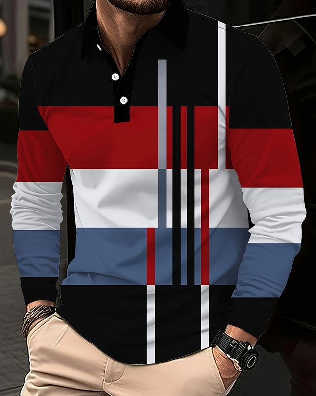 Men's Button Casual Slim Lapel 3D Printed Long Sleeve