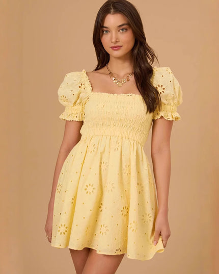 Vacation-style Sweet Embroidered Square-neck Dress