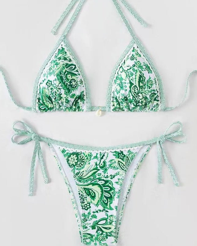 Womens Printed Two-Piece Swimsuit With Tie-Back Design