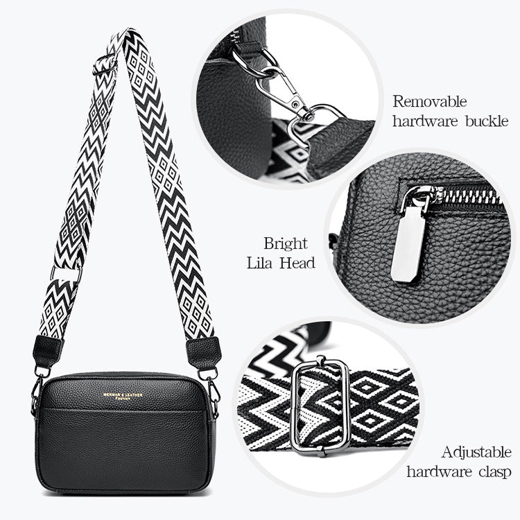 Fashion Shoulder Crossbody Bags With Rhombus Embroidered Wide Shoulder Strap