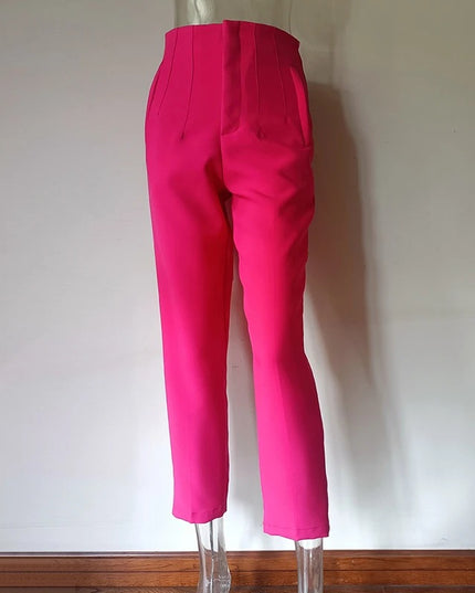 Pleated Casual High Waist Pure Color Slim-fit Basic Pants