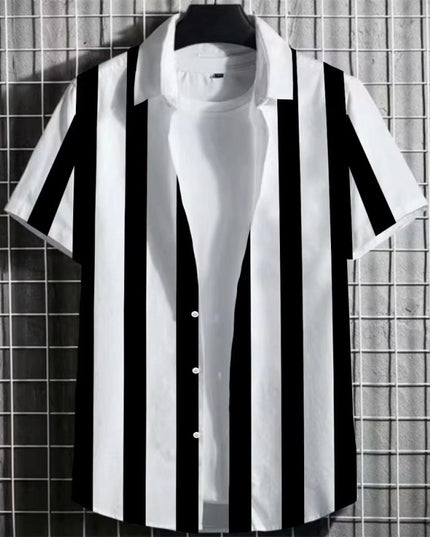 Color Simple Striped Men's 3D Printing Short Sleeve