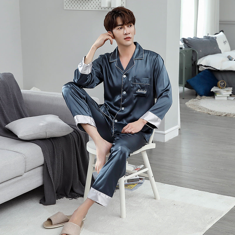 Ice Silk Couple Pajamas Spring And Summer Long-sleeved Printed Silk Pajamas