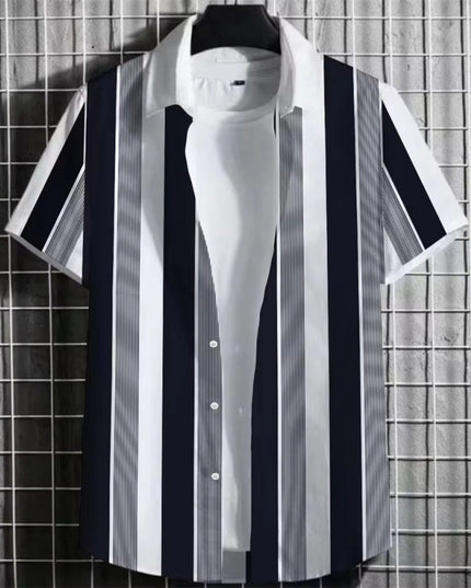 Color Simple Striped Men's 3D Printing Short Sleeve