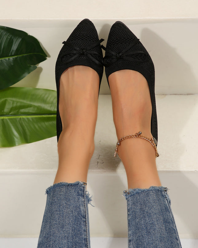 Bow Knitted Loafers Ins Fashion Pointed-toed Flats Shoes For Women