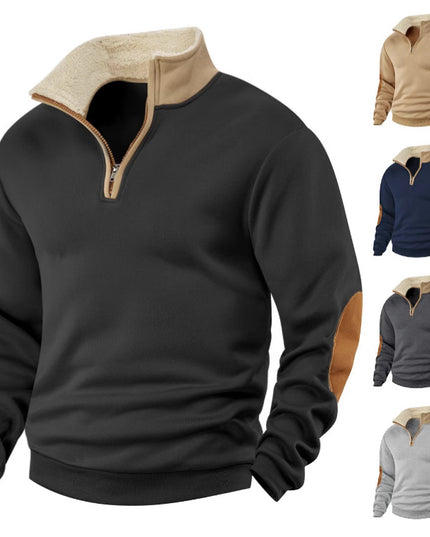 Retro Patchwork Half Cardigan Men's Long-sleeved Sweater